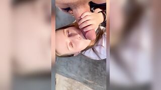 Erotic and passionate rooftop blowjob